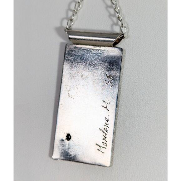 Sterling silver Etched Pendant  +Amethyst 1x 21/8"Lightly oxodized' 24" Sp chain - Picture 3 of 6